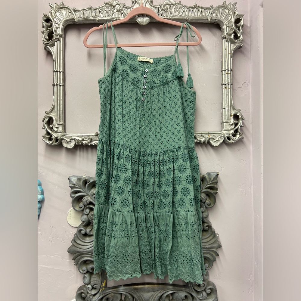 Lucky Brand Sage Green Eyelet Midi Dress
